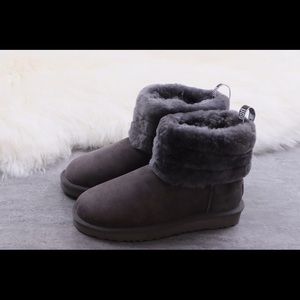 Grey UGG Fluff Mini Quilted Logo Boots
